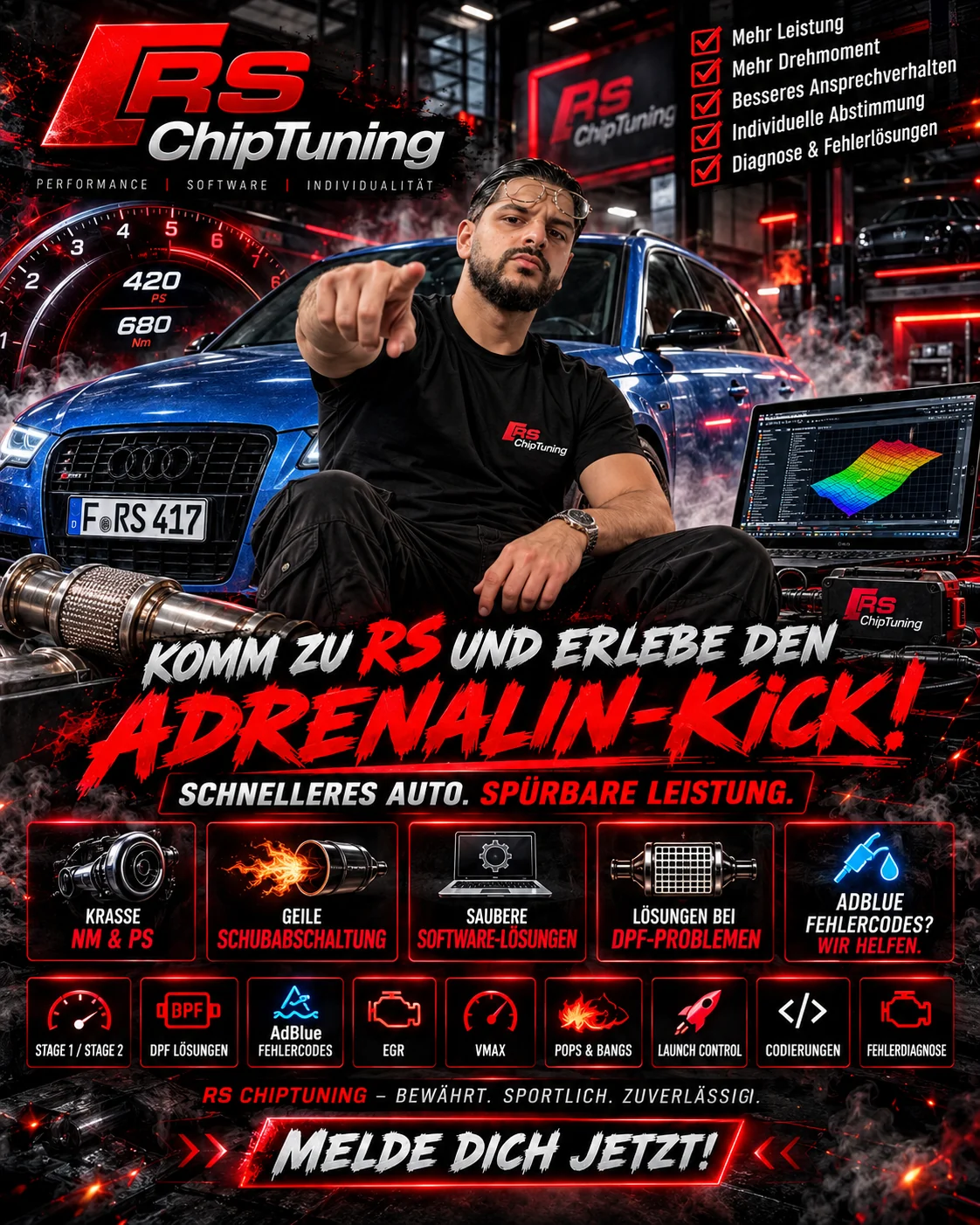RS ChipTuning Performance-Motiv mit Audi und Tuning-Werkstatt