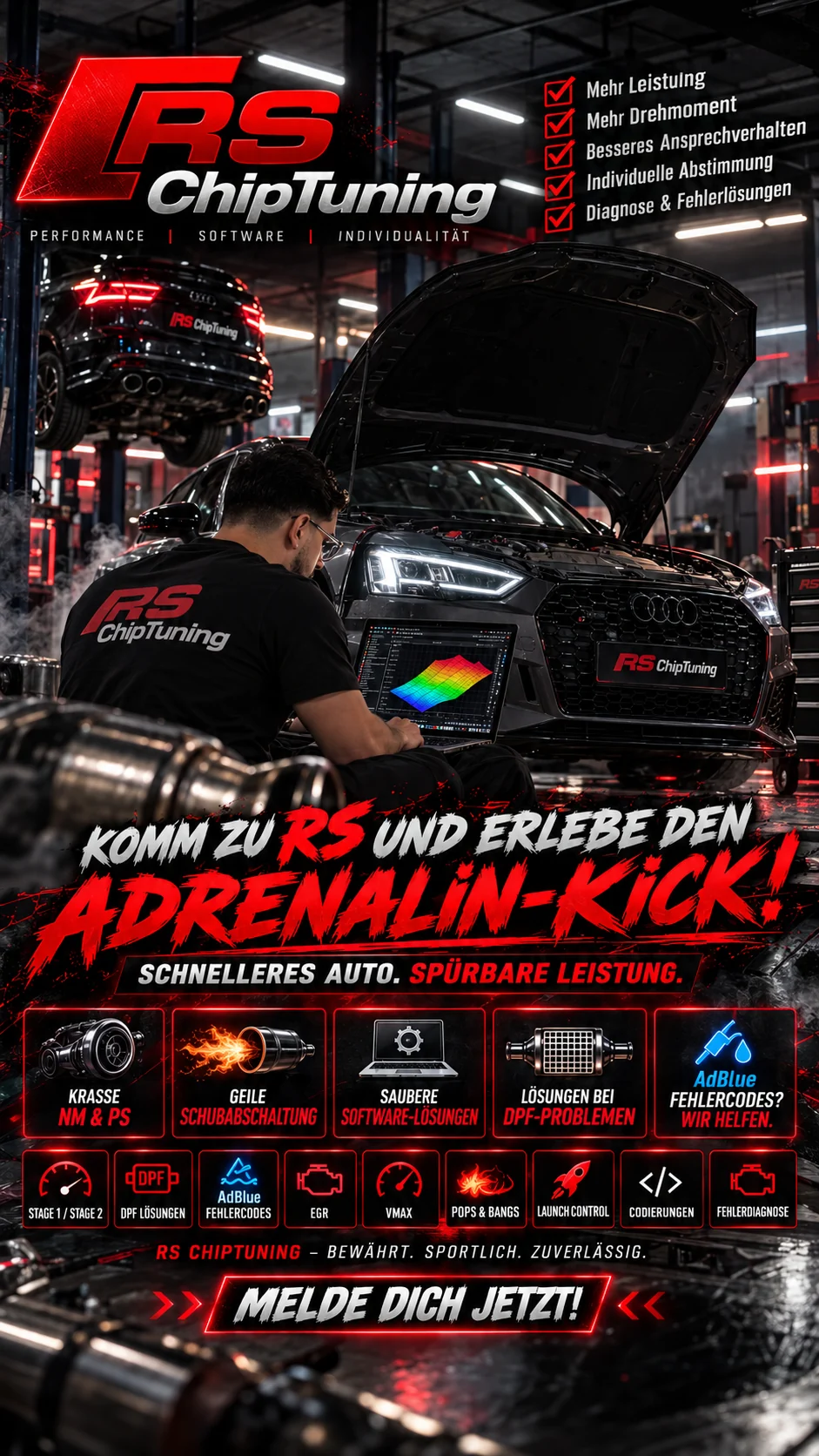 RS ChipTuning Techniker bei der Fahrzeugsoftware-Abstimmung